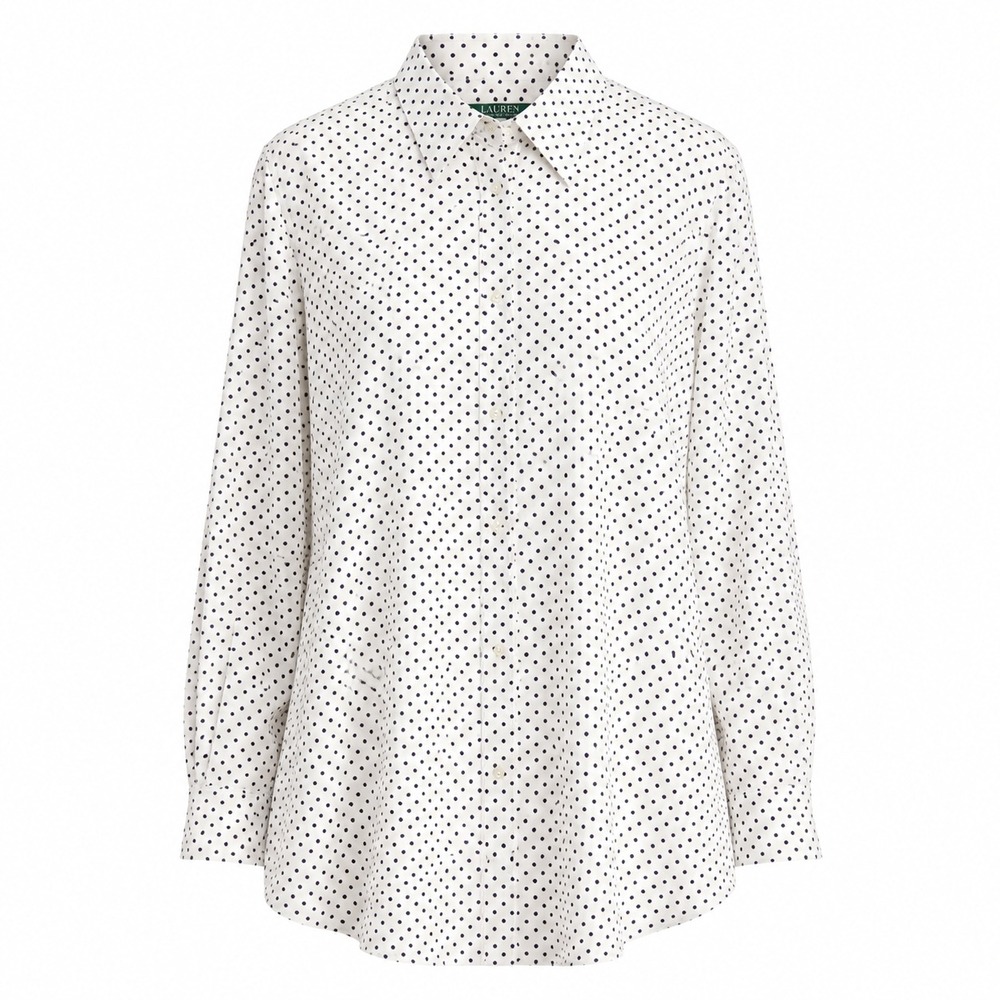Ralph Lauren Old Money Polka Dot Shirt Women 2X Quiet Luxury Parisian Ivy League